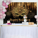 Lofaris Glitter Gold Black Masquerade Birthday Backdrop